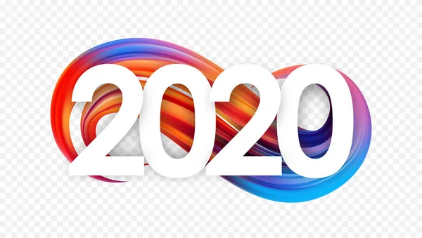 Felice anno nuovo. Numero di 2020 con colorato astratto contorto forma colpo di vernice. Design alla moda — Vettoriale Stock