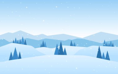 Çam ve tepeler ile Mavi Kış Dağları manzara.