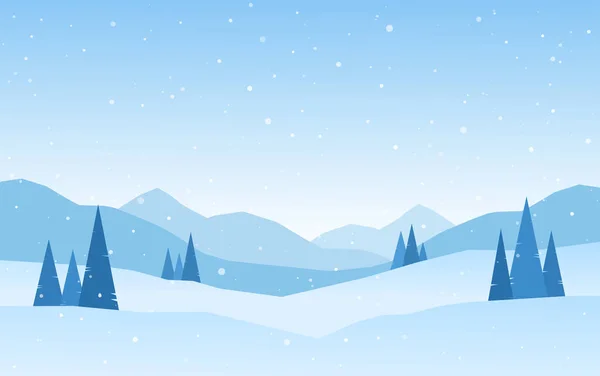 Dibujos animados Invierno nevado Montañas paisaje con pinos y colinas . — Vector de stock