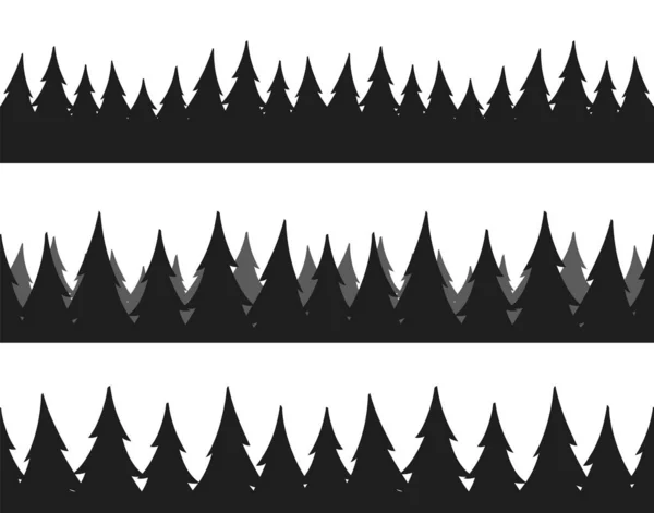 Набор из трех безморских карикатур на сосновый лес. Шаблон рождественского баннера . — стоковый вектор