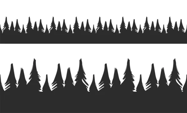 病媒图解 一组手绘无缝松树林 圣诞横幅模板 — 图库矢量图片