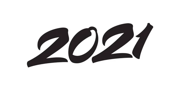 Vector Illustration Handwritten Brush Lettering Number 2021 Happy New Year — Stock Vector