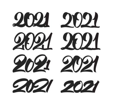 2021 yılının el yazısıyla yazılmış harfleri. - Mutlu yıllar. Chines hattatlığı