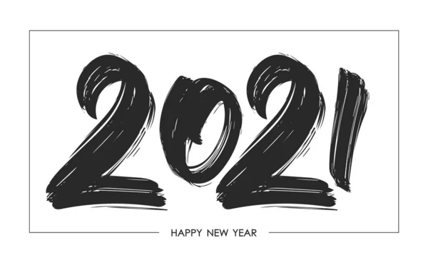 Inchiostro Pennello Disegnato Mano Numero Lettering 2021 Felice Anno Nuovo — Vettoriale Stock