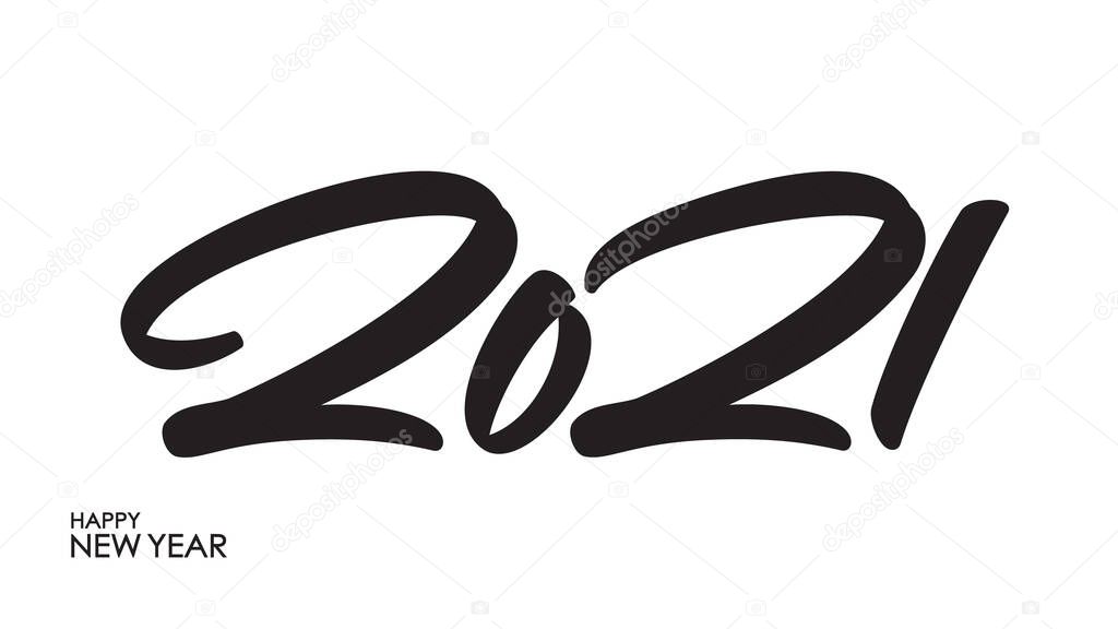 Handwritten number lettering of 2021. Happy New Year. Chines calligraphy