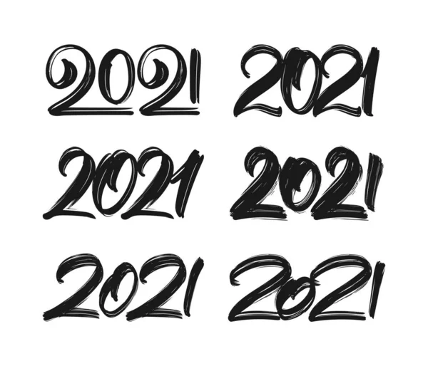 Ilustración Vectorial Conjunto Letras Manuscritas Pincel Texturizado 2021 Feliz Año — Vector de stock