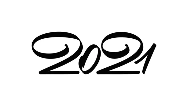 Handwritten calligraphic number lettering of 2021. Happy New Year. — Stock Vector