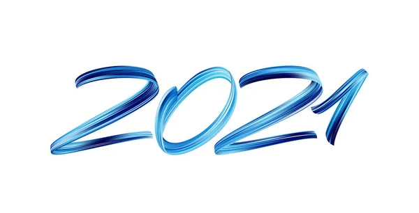 Vector Blue Brushstroke pittura lettering calligrafia del 2021. Felice anno nuovo — Vettoriale Stock