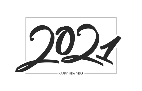 Ručně psané písmo s číslem štětce z roku 2021 v rámečku. Šťastný nový rok. — Stockový vektor