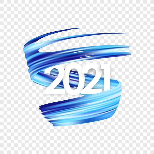 Векторна Ілюстрація Новим Роком Кількість 2021 Викрученою Синьою Фарбою — стоковий вектор