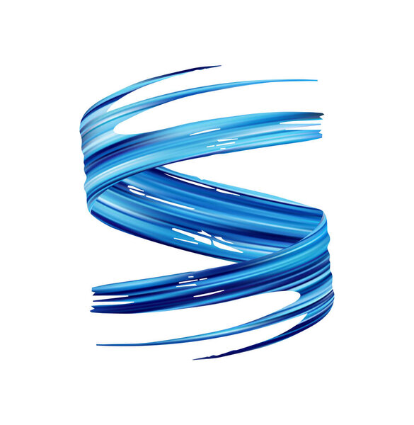 Vector illustration: 3d blue colored brush stroke oil or acrylic paint. Wave Liquid shape.