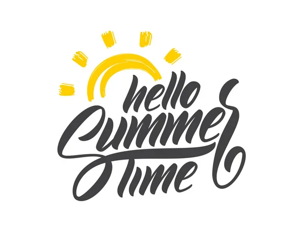 Vector Illustratie Borstel Letters Samenstelling Van Hello Summer Time Geïsoleerd — Stockvector