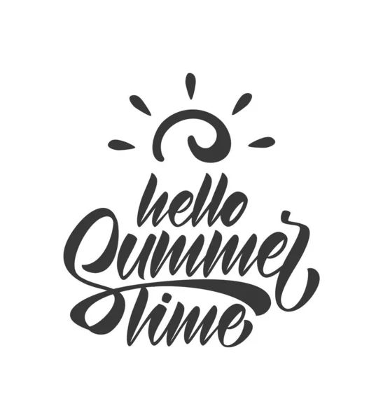 Ilustracja Wektorowa Kompozycja Pisma Pędzla Hello Summer Time Izolowana Białym — Wektor stockowy