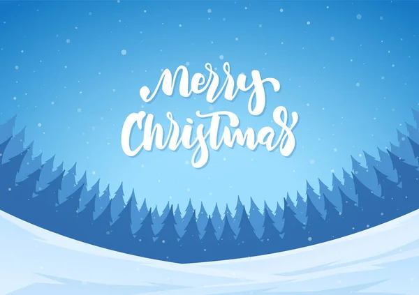Vector Illustration Handwritten Letletletletlettering Merry Christmas Winter Forest Background — 스톡 벡터