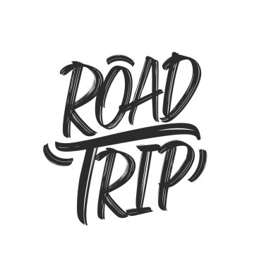 Vector Vintage grunge Hand beyaz arkaplanda Road Trip 'in tipografik harflerini çizdi.