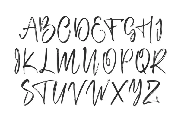 Ручная каллиграфическая кисть Шрифт. Алфавитные буквы. — стоковый вектор