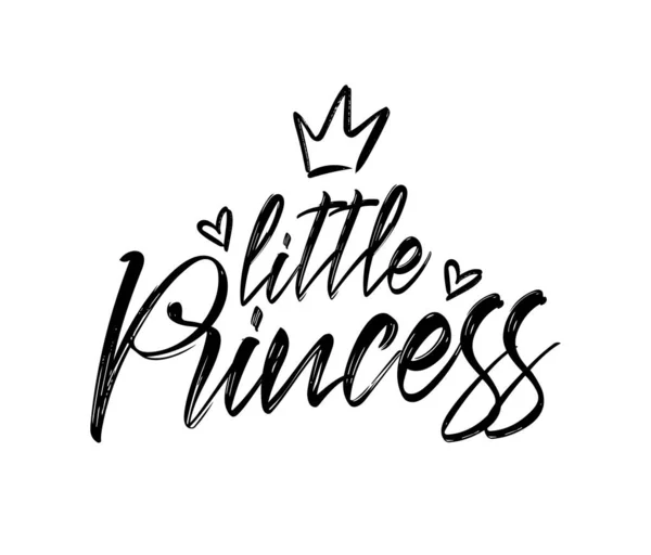 Grabado caligráfico de la Princesita con corona y corazones. Diseño de camisetas para niños . — Archivo Imágenes Vectoriales