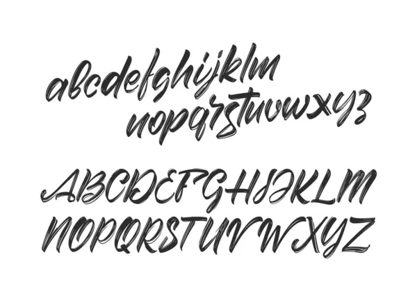 Ilustración Vectorial Cursive Handwritten Brush Font Inglés Abc Alphabet White — Archivo Imágenes Vectoriales