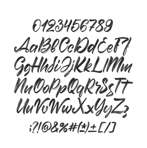Vektorillustration Kursive Handgeschriebene Pinselschrift Englisches Abc Alphabet Mit Satzzeichen Und — Stockvektor