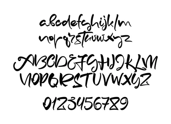 Vektorillustration Dekorative Handgeschriebene Pinselschrift Englisches Abc Alphabet Mit Zahlen Auf — Stockvektor