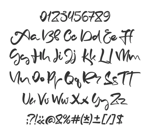 Vektorillustration Vollständige Dekorative Handgeschriebene Pinselschrift Englisches Abc Alphabet Mit Zahlen — Stockvektor