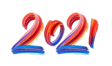 2021 tarihli vektör el fırça darbesi renkli boya harfleri. Mutlu yıllar.