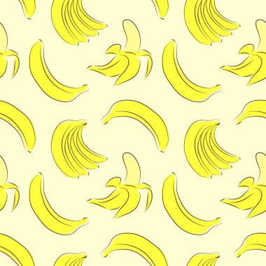 Vektör illüstrasyonu: Açık sarı zemin üzerinde muzların kusursuz deseni. Satır tasarımı