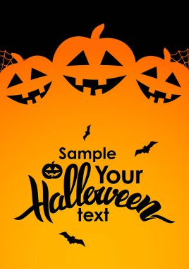 Vektör illüstrasyonu: Cadılar Bayramı, balkabakları, yarasalar ve metin için boşluk el yazısıyla yazılmış dikey tasarım düzeni.