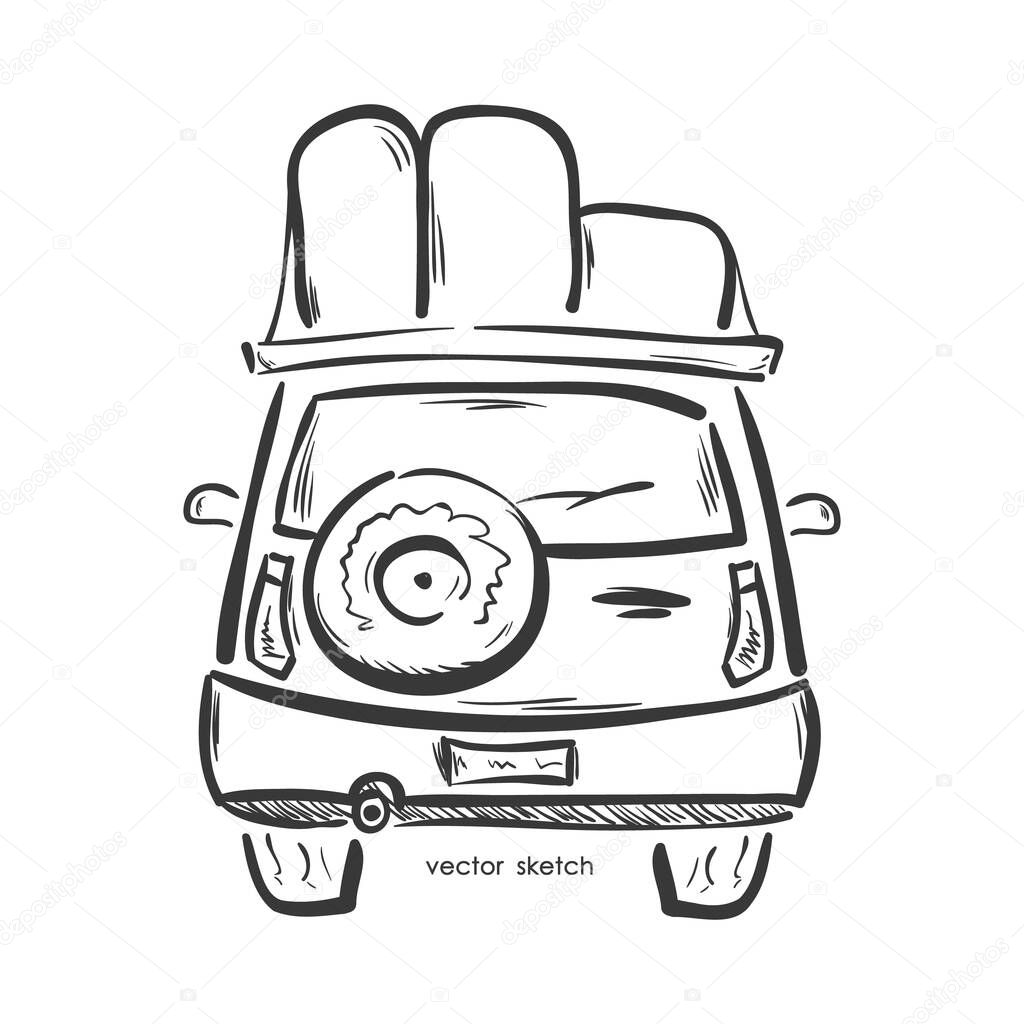 Vector illustration: Hand drawn travel car. Sketch line design