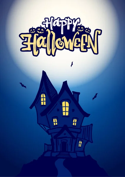 Vektor Halloween Poszter Kézzel Rajzolt Kísértetjárta Ház Betűk — Stock Vector