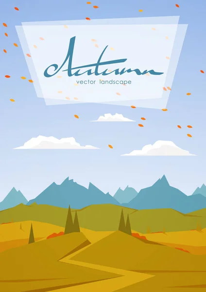 Ilustração Vetor Vertical Autumn Mountains Paisagem Com Estrada Pinho Colinas —  Vetores de Stock
