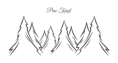 Elle çizilmiş çam ormanı. Çizim çizimi. Noel kartı için dekorasyon.