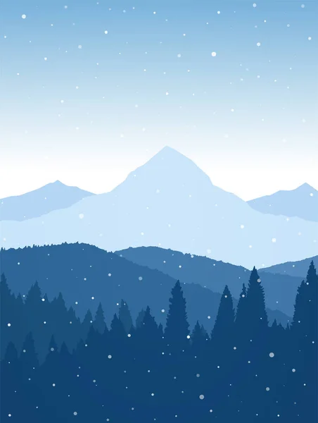 Vektor Illustration Winter Schneebedeckt Flache Berglandschaft Mit Kiefernwald Hügeln Und — Stockvektor