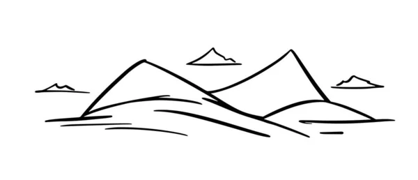 Ilustración Vectorial Montañas Dibujadas Mano Bosquejo Paisaje Con Colinas Picos — Vector de stock