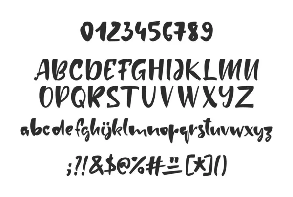 Vektorillustration Handgezeichnete Pinselschrift Buchstaben Des Englischen Alphabets Mit Zahlen Und — Stockvektor