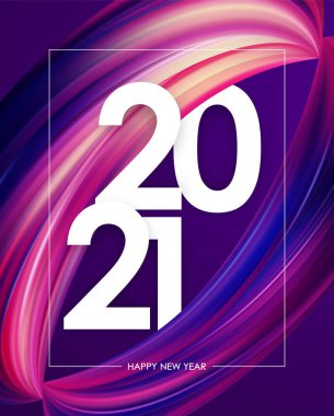 Mutlu yıllar 2021. Renkli, soyut, çarpık fırça darbesi şeklinde bir afiş. Moda tasarımı