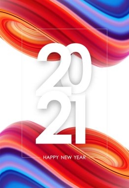 Mutlu yıllar 2020. Renkli, soyut, çarpık şekilli bir afiş. Moda tasarımı