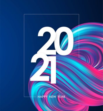 Mutlu yıllar 2021. Neon renkli soyut sıvı şekilli afiş. Moda tasarımı