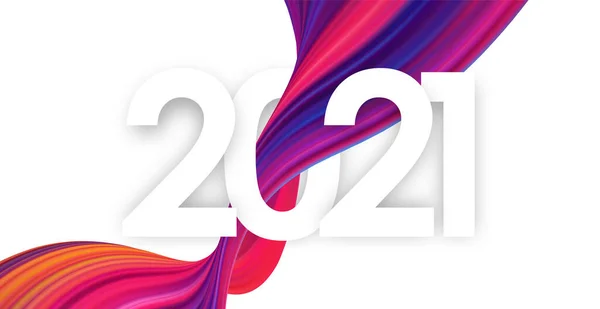 Gott nytt år 2021. Mall för gratulationskort med färgglada abstrakt vriden färg stroke form. — Stock vektor