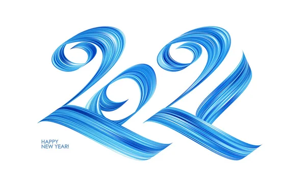 Pittura calligrafica blu scritta a mano con i numeri 2021. Felice anno nuovo — Vettoriale Stock