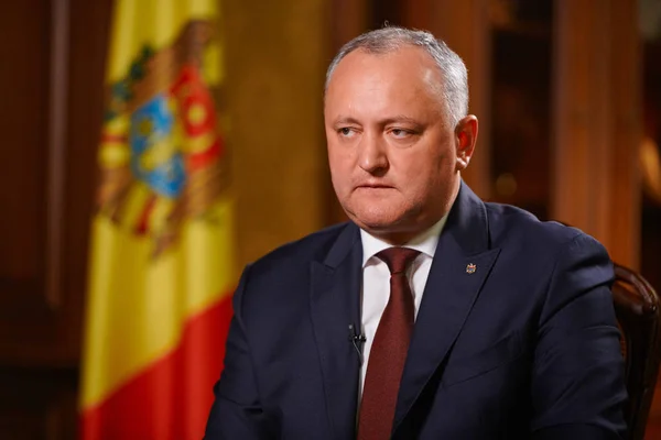 Moskova, Rusya/Ekim 31,2018: Başkan, Cumhuriyeti ile Moldova Igor Dodon Rus televizyon röportajı sırasında