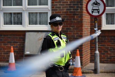 Salisbury, İngiltere - 6 Temmuz 2018: Polis cordon şehir merkezi sokak suç sonra