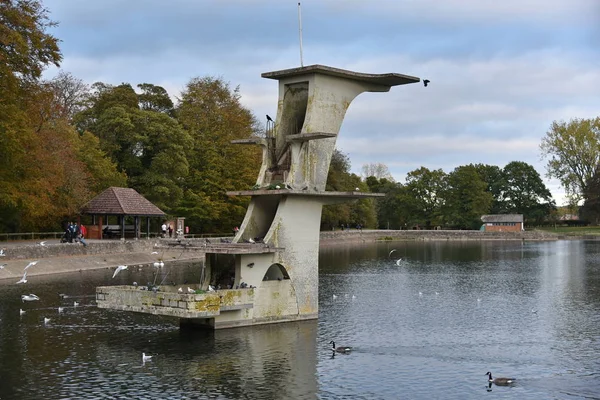 Vue Une Plateforme Plongée Abandonnée Dans Lac — Photo