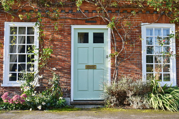 View of a Beautiful House Exterior and Front Door Seen on a Street in an English Town