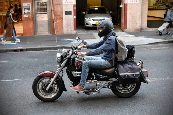 Vue Motocycliste Dans Rue — Photo