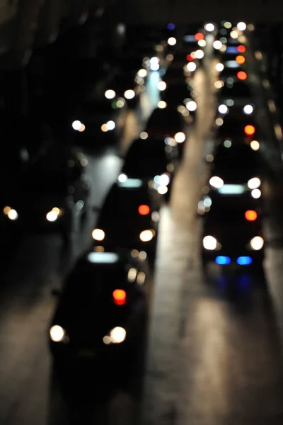 Defocused Lights Gridlocked Traffic Busy City Road Night — Stock Photo, Image