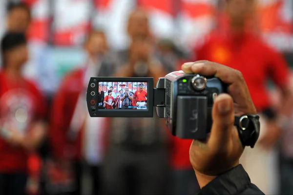 Vista Pantalla Cámara Con Rendimiento Las Personas —  Fotos de Stock