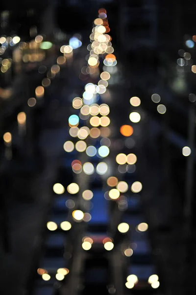 Defocused Lights Gridlocked Traffic Busy City Road Night — Stock Photo, Image