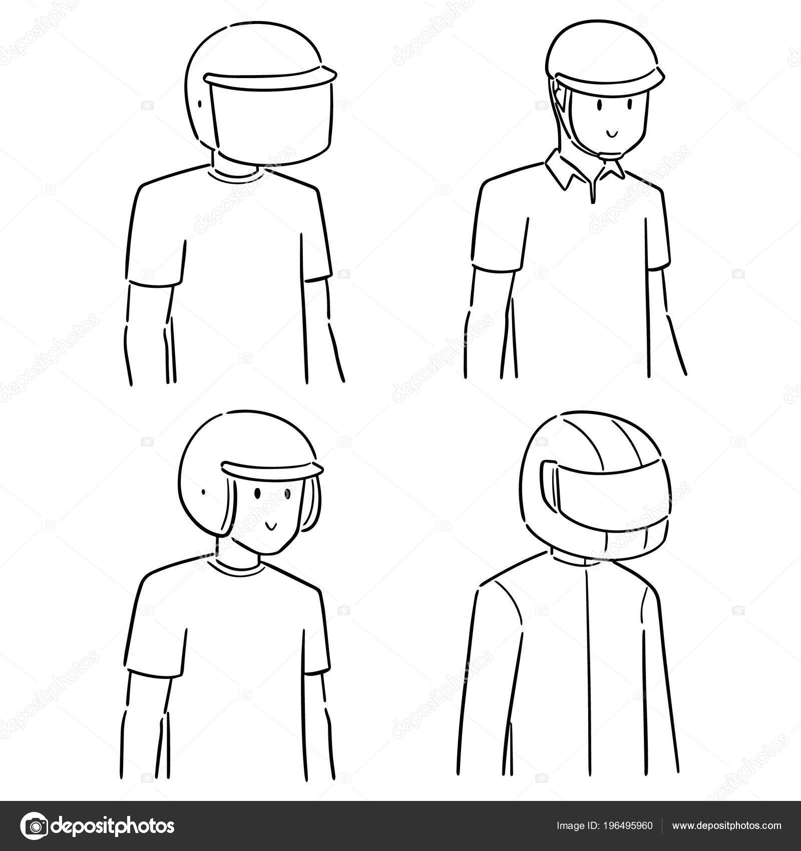 Vector Set People Wearing Helmet Stock Vector Image by