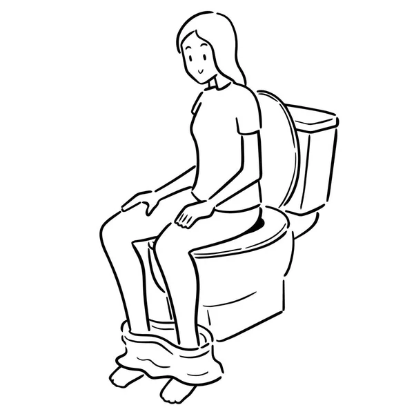 Vecteur Femme Utilisant Des Toilettes Chasse Eau — Image vectorielle